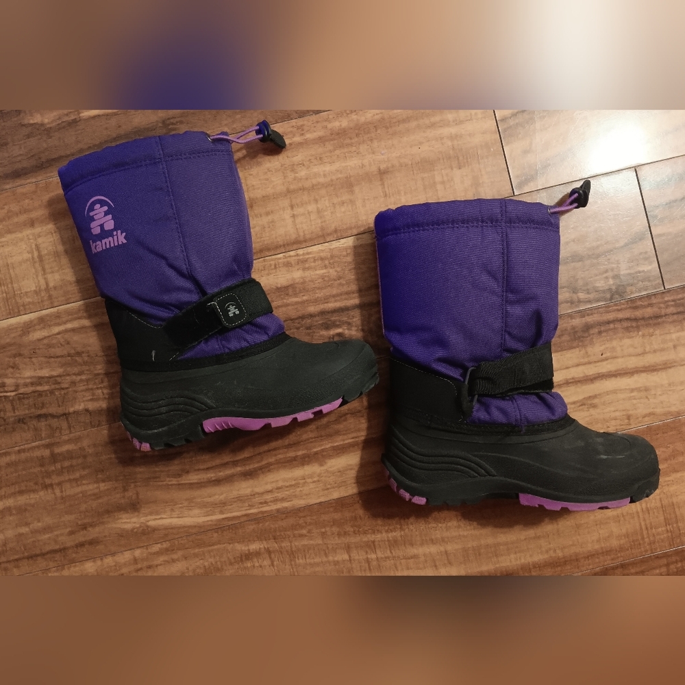 Kamik Purple Winter Snow Boots Girls Size 3 EUC Waterproof W/ Drawcord & Velcro